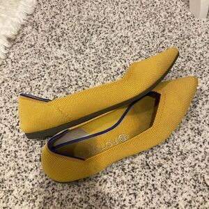 Rothy's Mustard Yellow Flats with Blue Trim